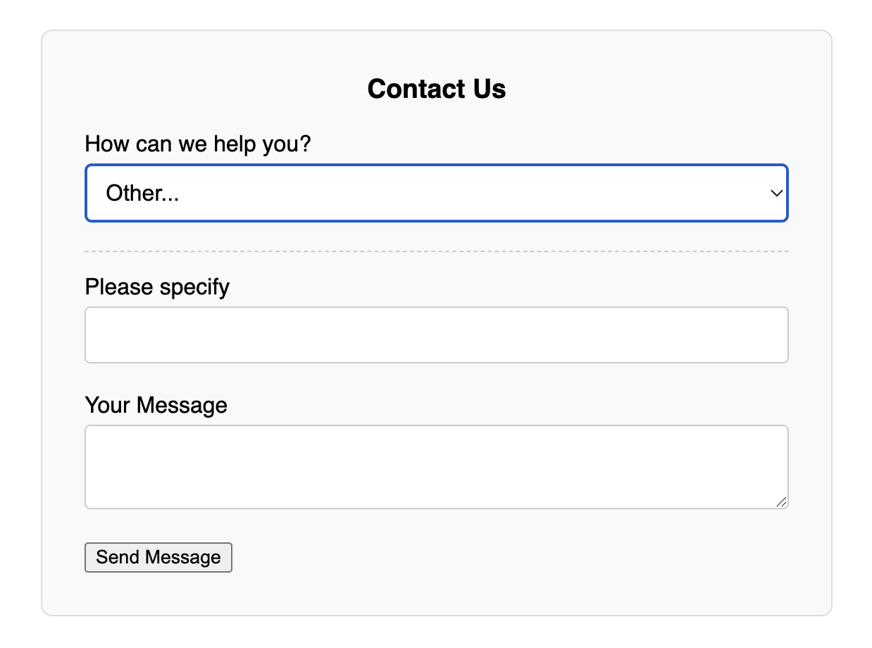 Screenshot of a form with conditional logic.