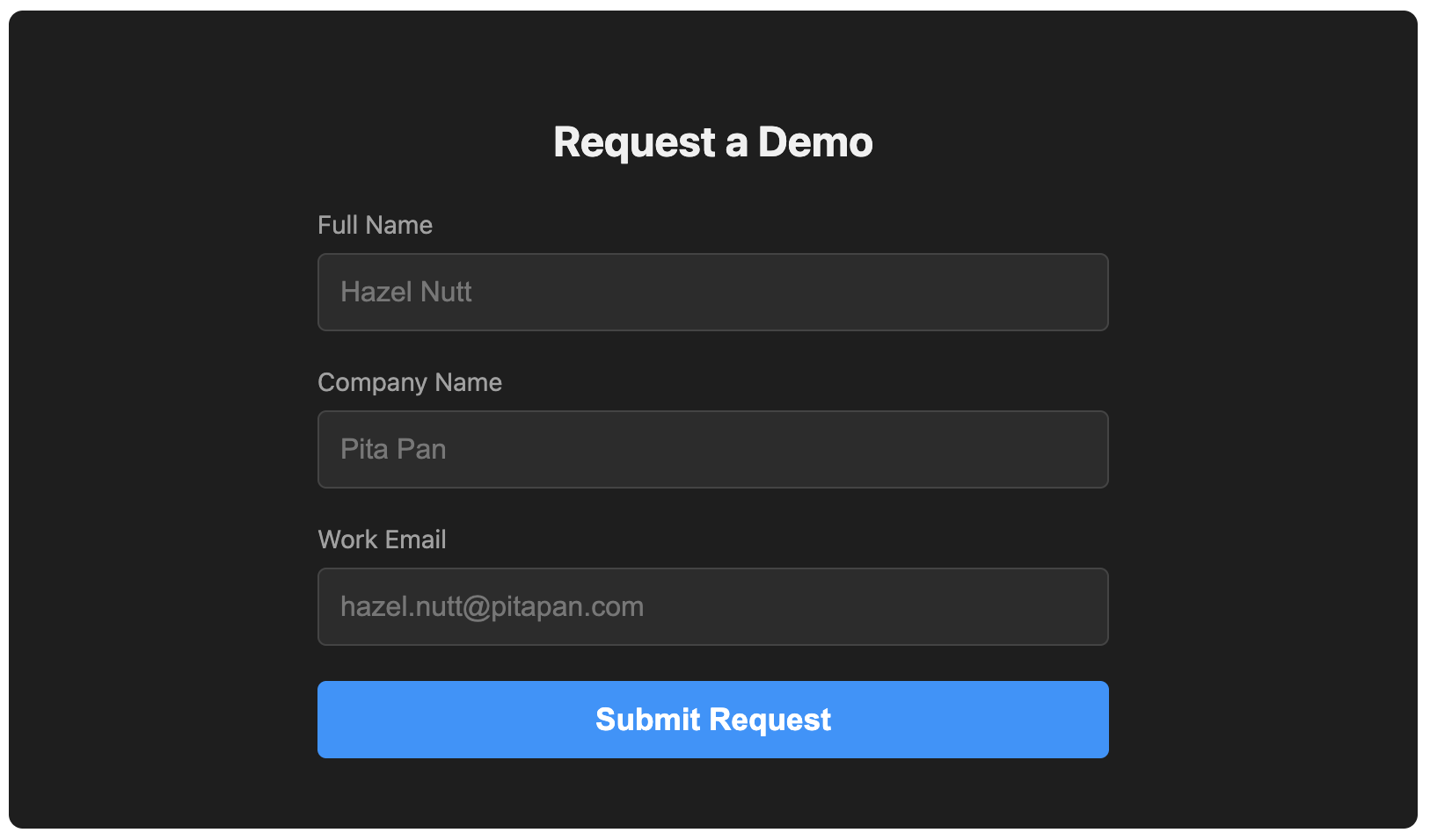 Screenshot of a dark mode form.