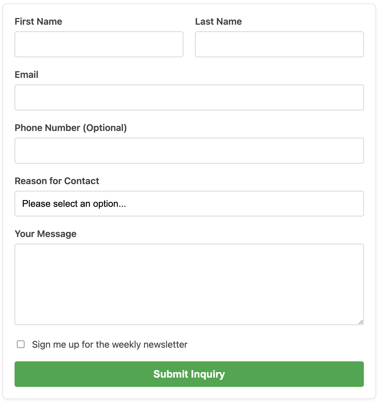 Screenshot of a detailed contact form with two columns.