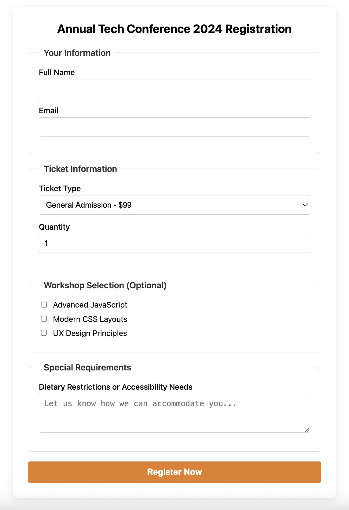 Screenshot of an event registration form.