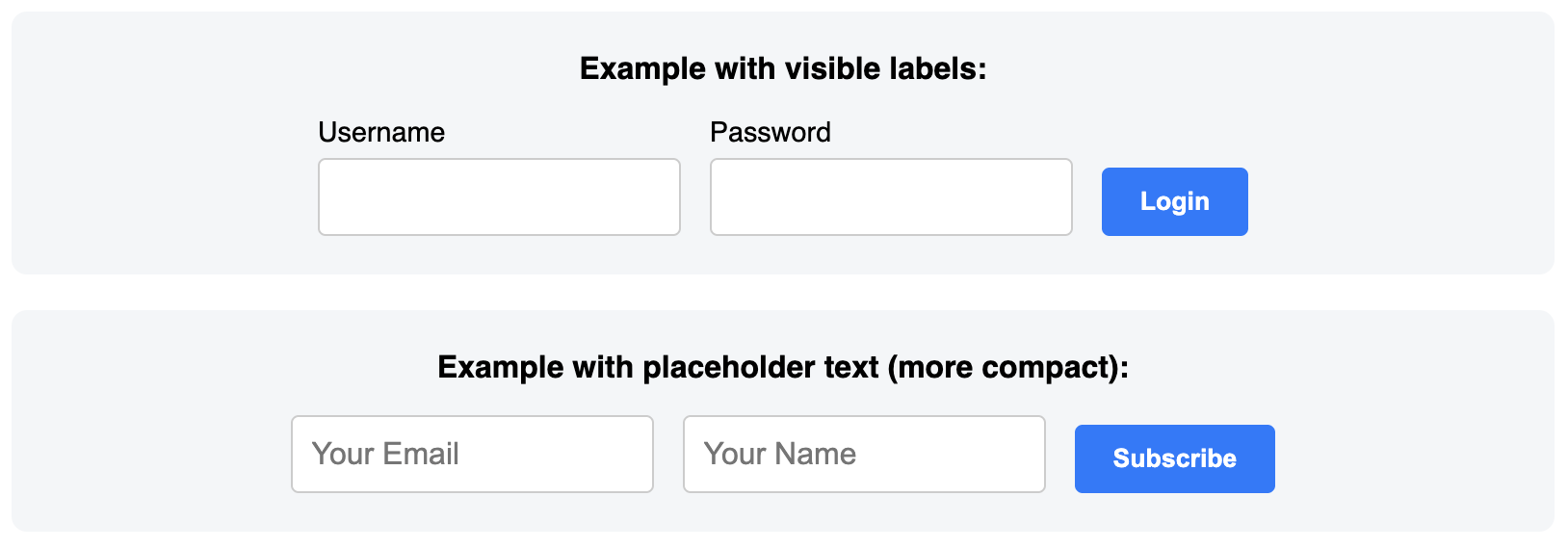 Screenshot of an inline, horizontal form.