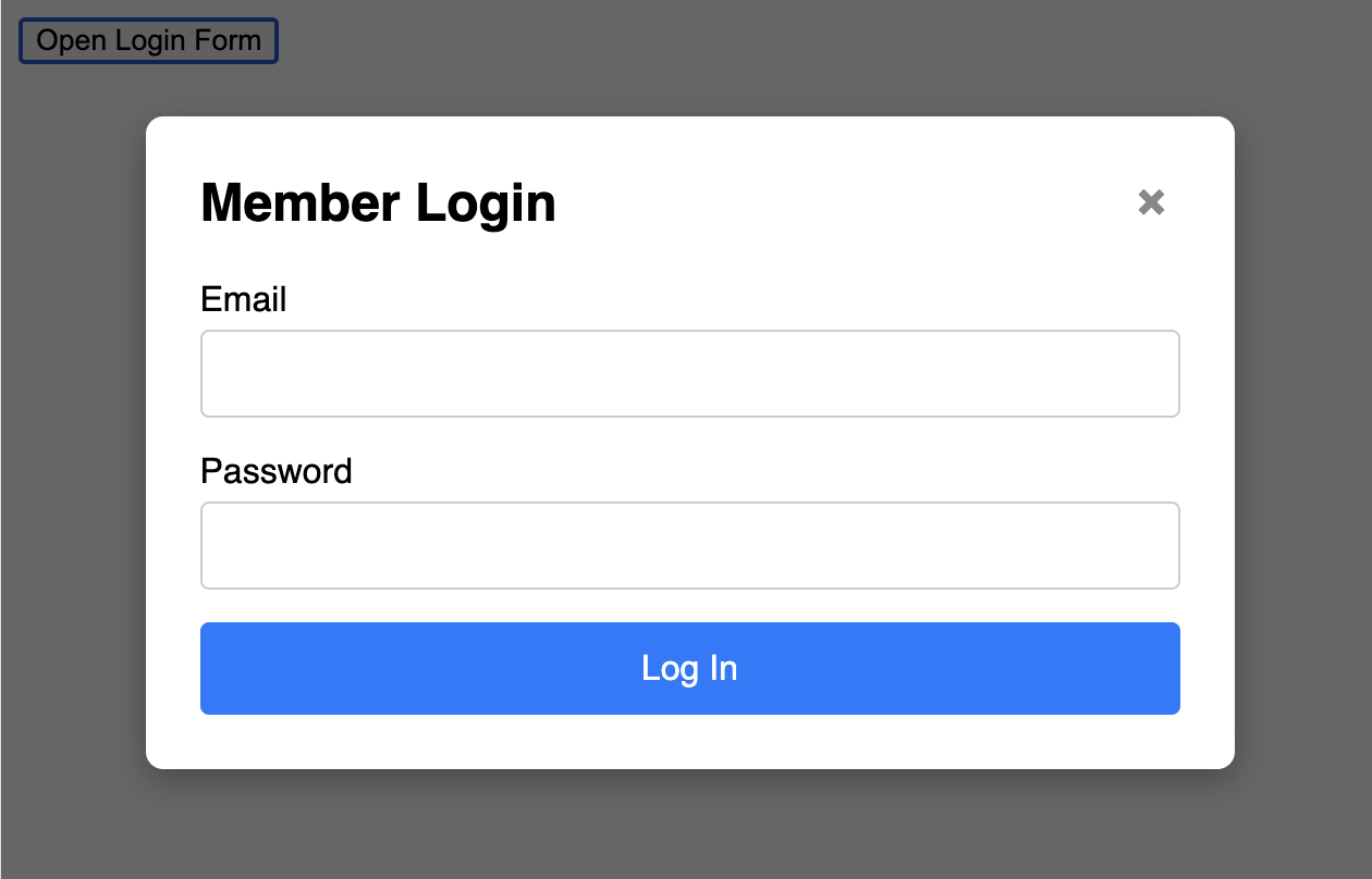 Screenshot of a form inside a modal popup.