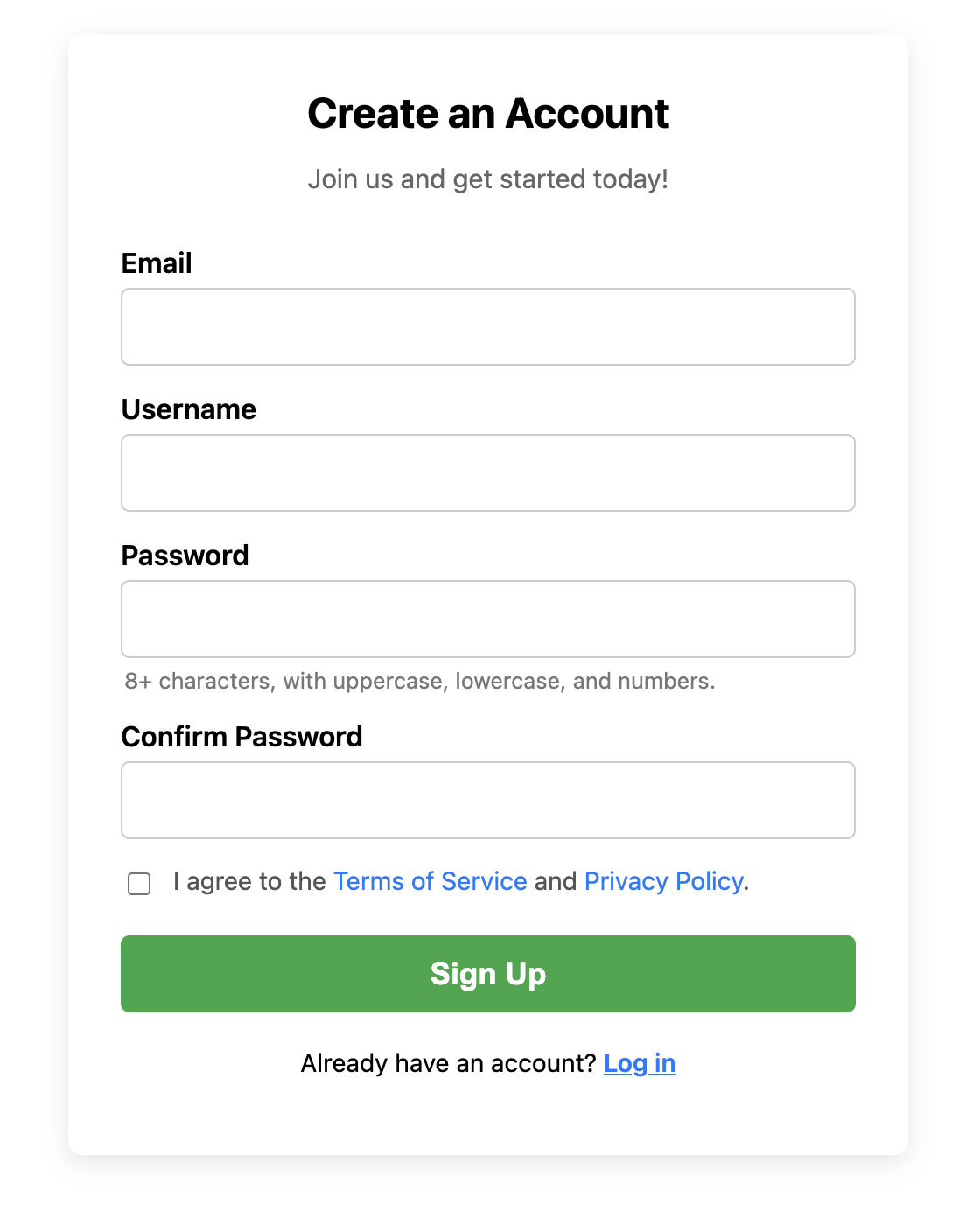 Screenshot of a user registration form.