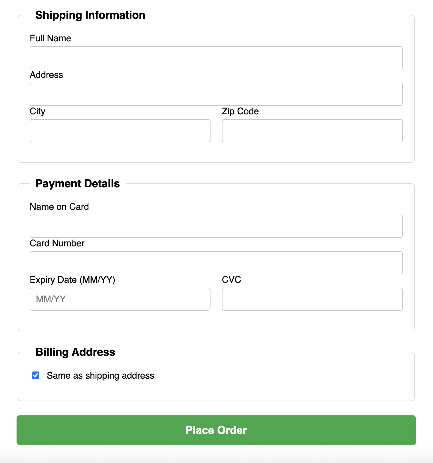 Screenshot of a simple checkout form.
