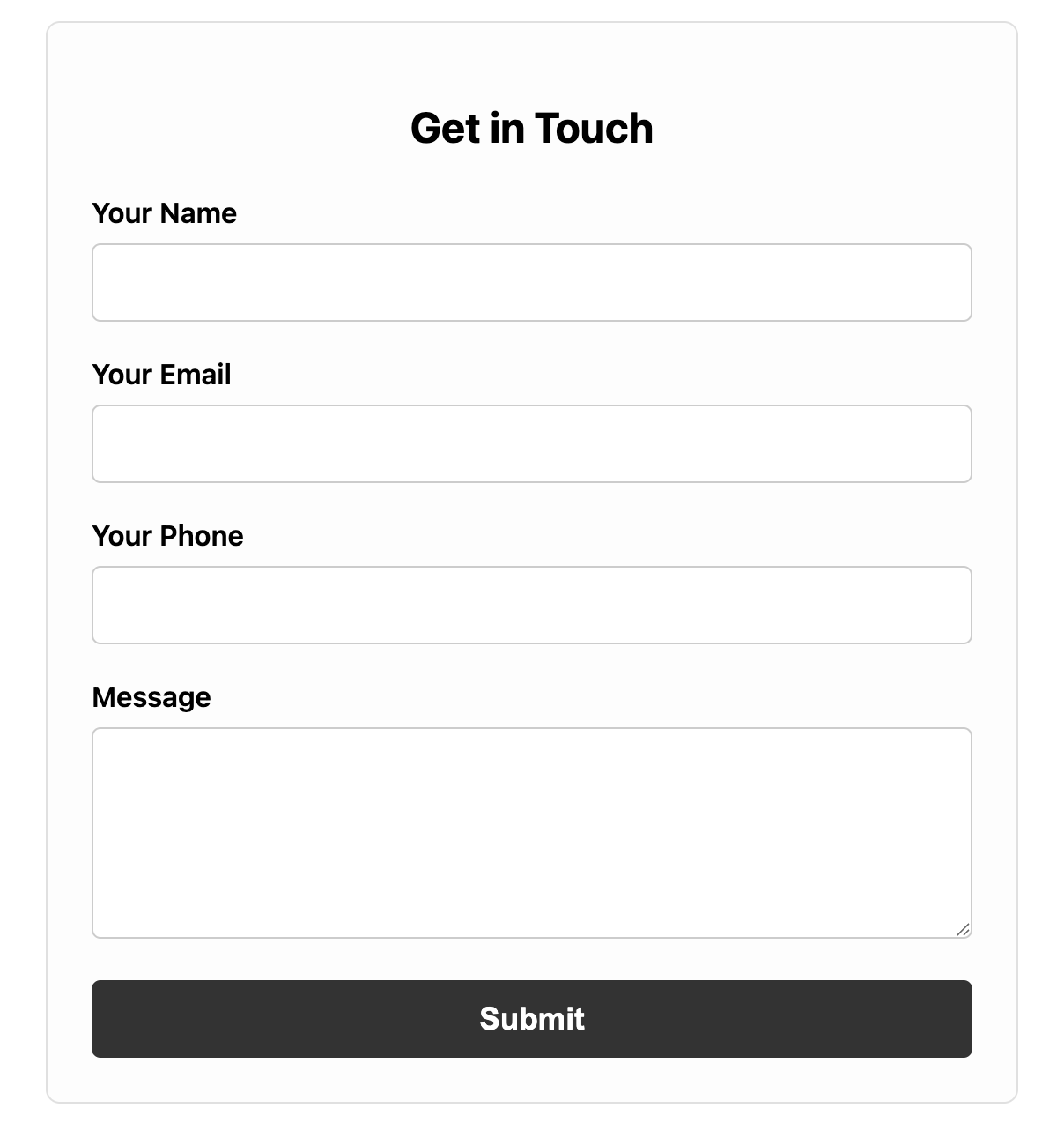 Screenshot of a single-column form layout.