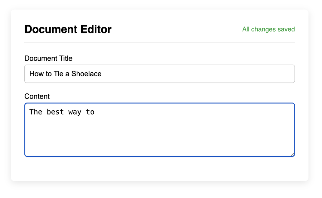 Screenshot of a form with a status indicator that says 'All changes saved'.
