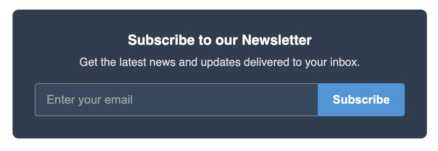 Screenshot of a compact newsletter signup form with an email field and subscribe button.