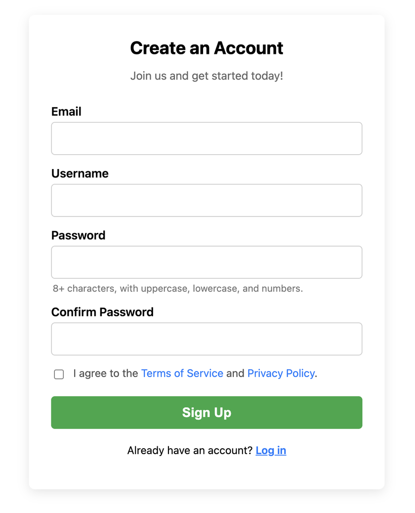 Screenshot of a user registration form.