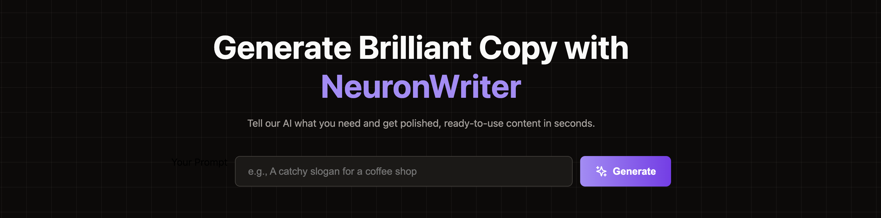 Screenshot of a hero section with a futuristic, high-tech theme for an AI product.