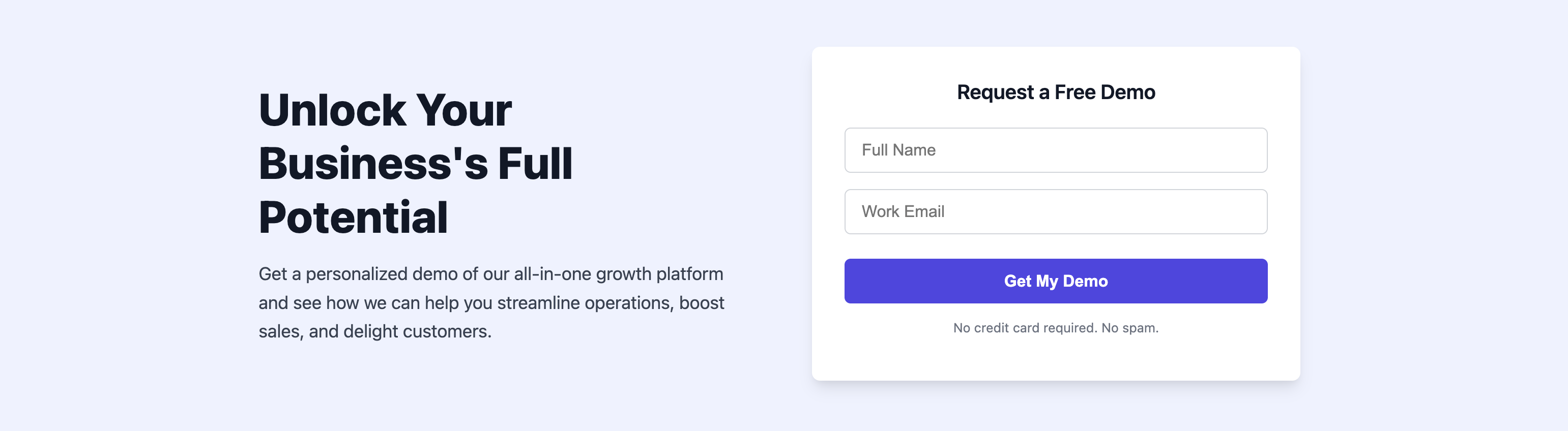 Screenshot of a B2B hero section that includes a lead generation form directly within it.
