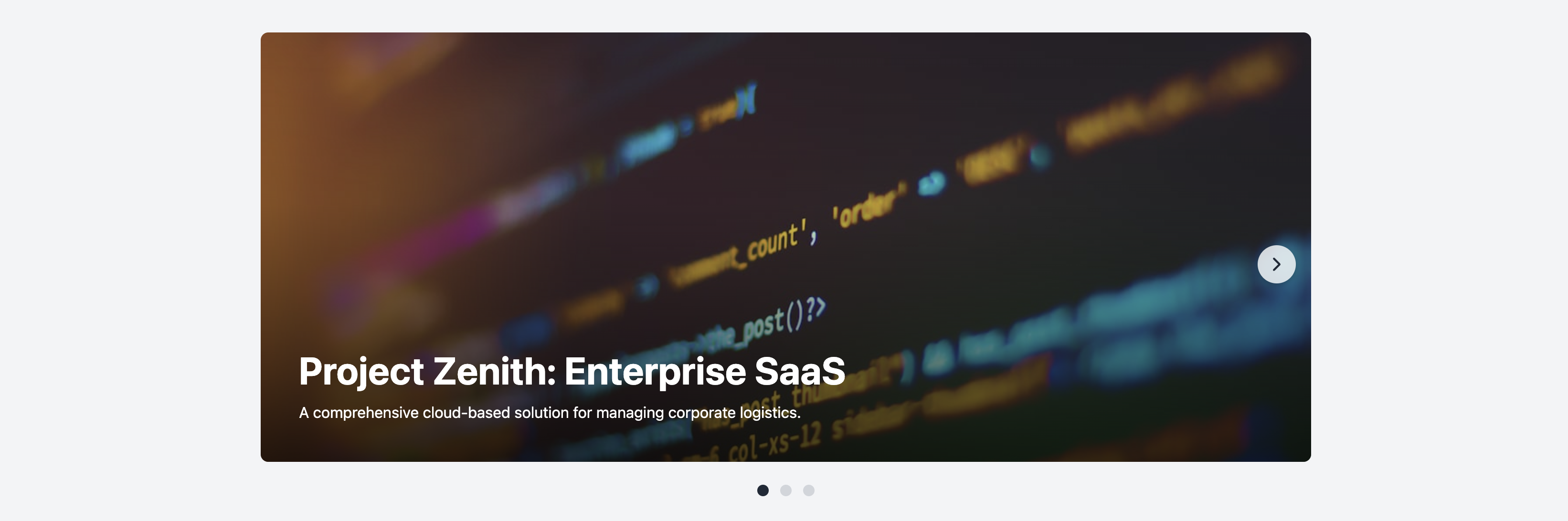 Screenshot of a hero section featuring a carousel to showcase multiple portfolio projects.