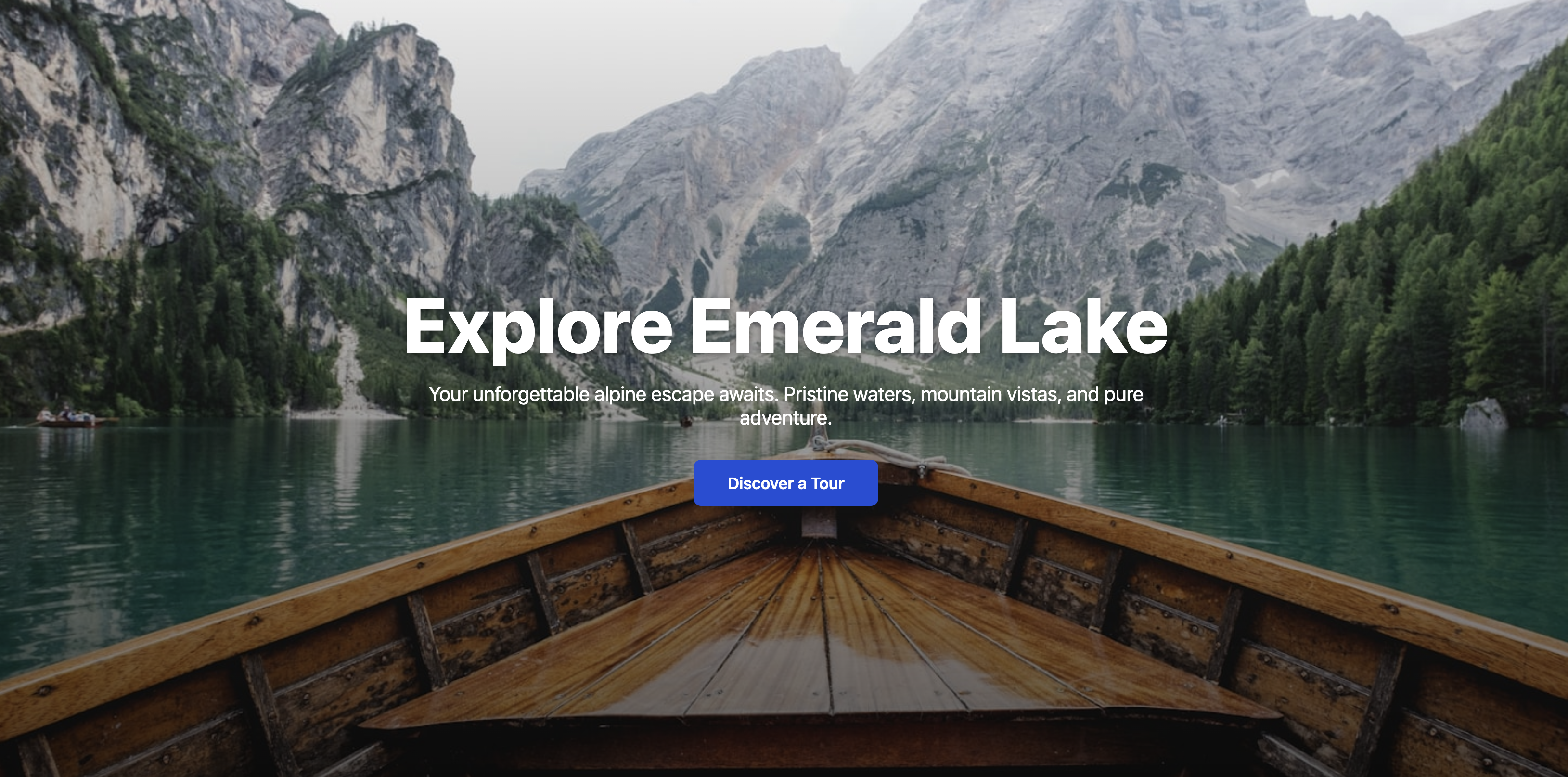 Screenshot of a travel hero section with a stunning, full-screen destination photograph.
