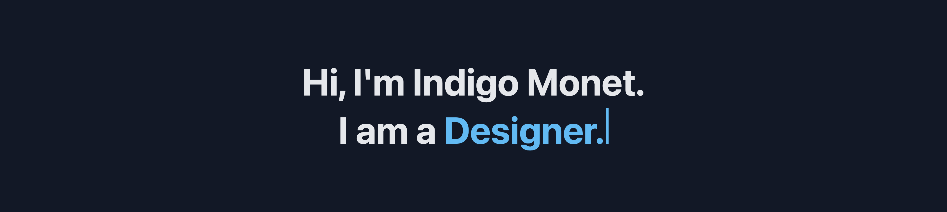 Screenshot of a personal introduction hero section with a typing animation effect.