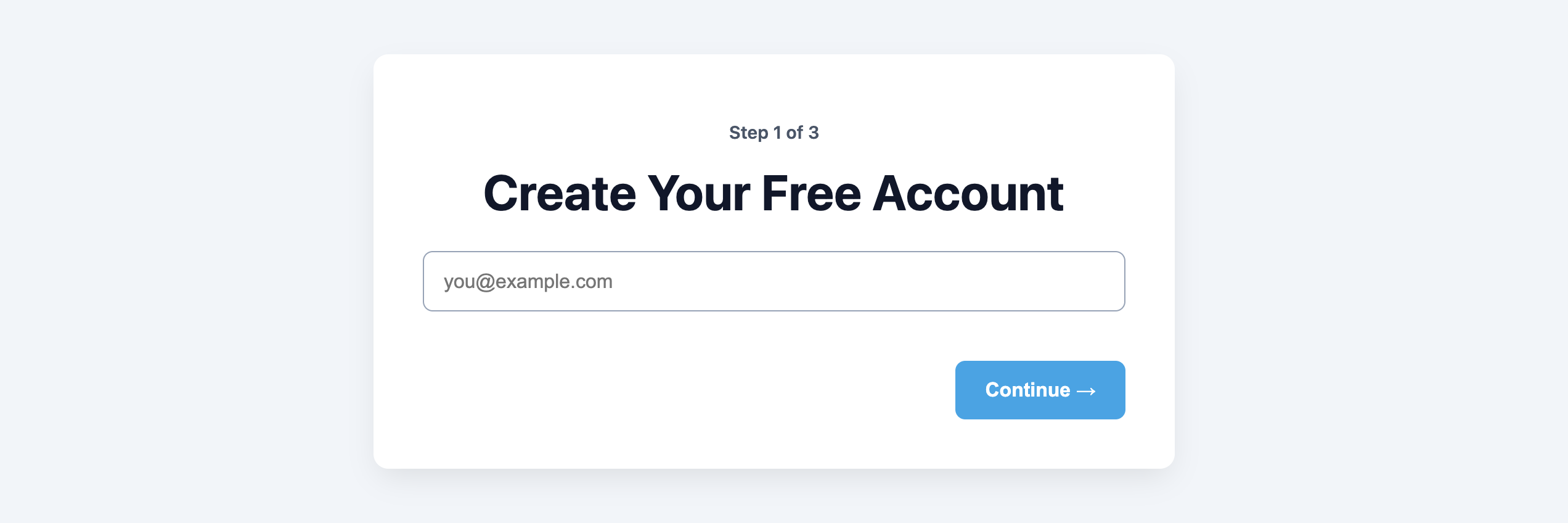 Screenshot of a hero section that begins a multi-step process, indicated by 