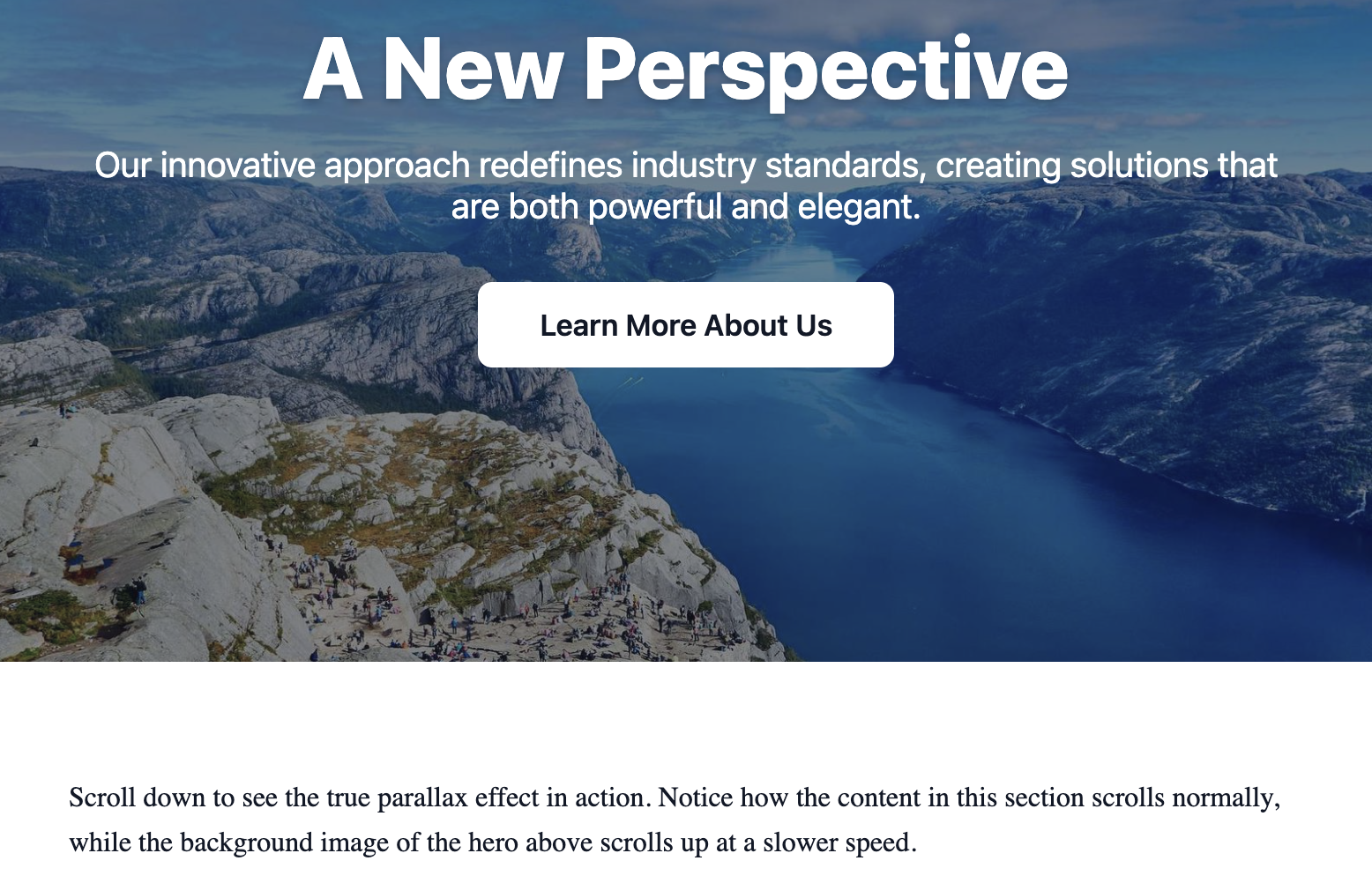 Screenshot of a hero section demonstrating a parallax scrolling effect.