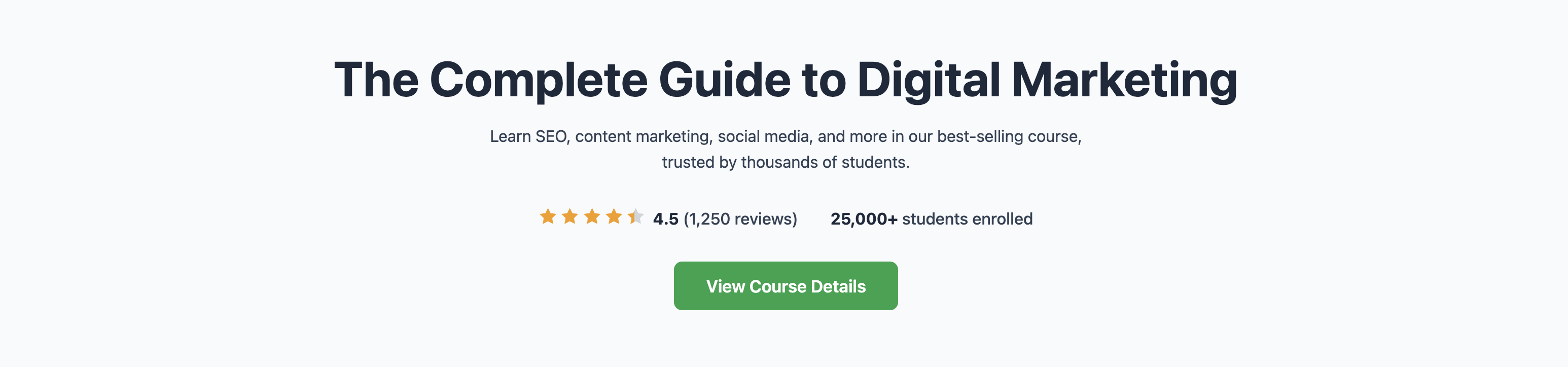 Screenshot of a course hero section displaying student enrollment numbers and average review ratings.