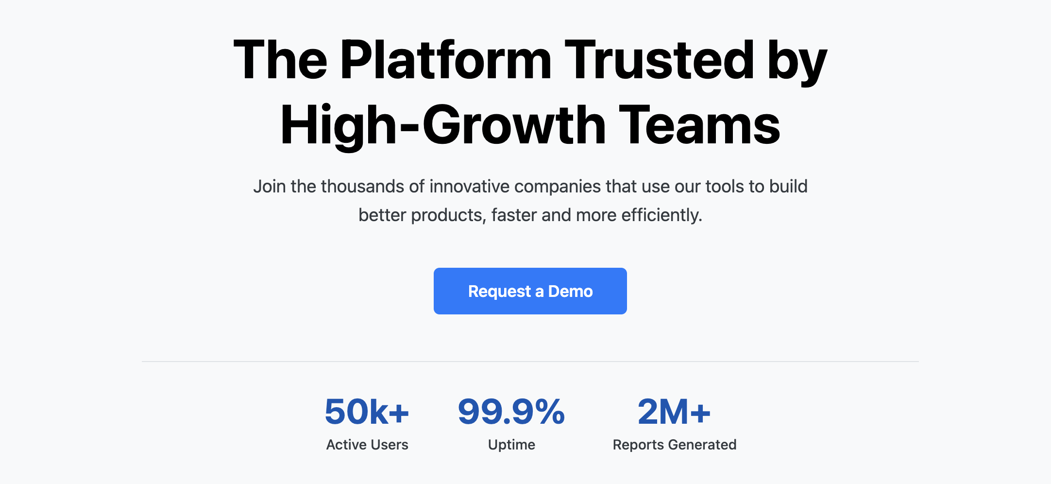 Screenshot of a hero section that includes key performance indicators like user count or ratings.