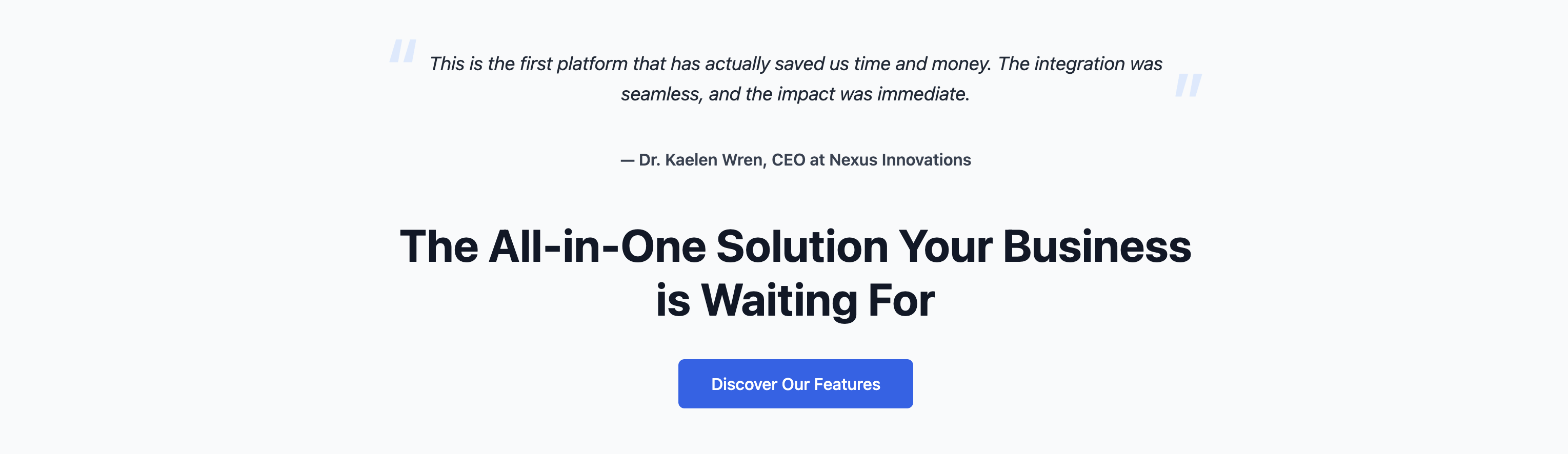 Screenshot of a hero section with a customer testimonial or quote featured prominently.