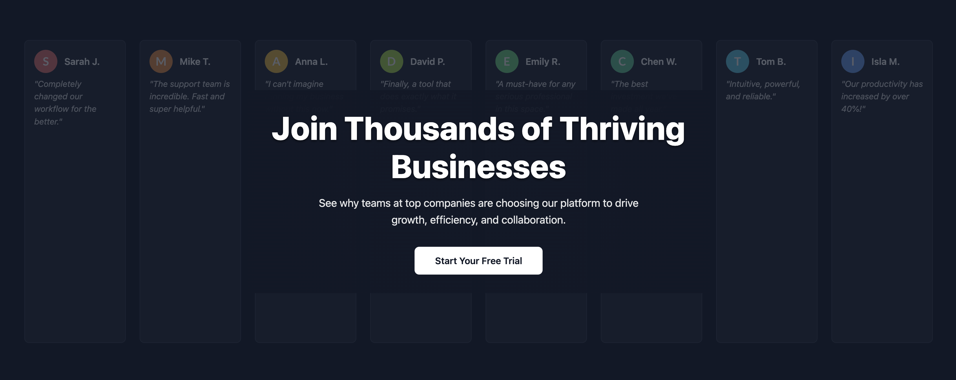 Screenshot of a hero section composed of a grid of customer photos and short testimonials.