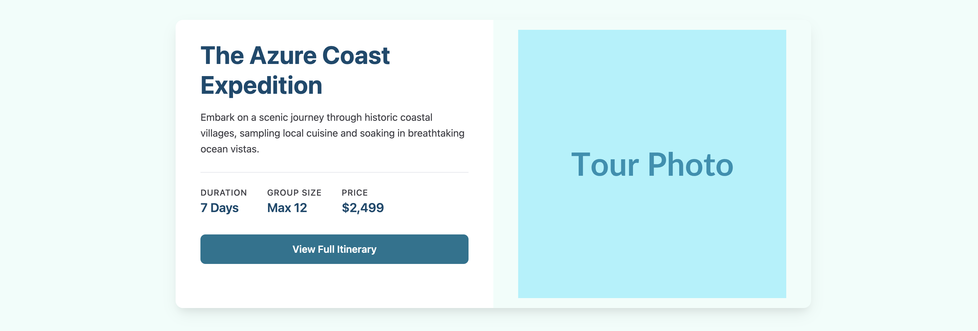 Screenshot of a hero section advertising a specific travel tour package.