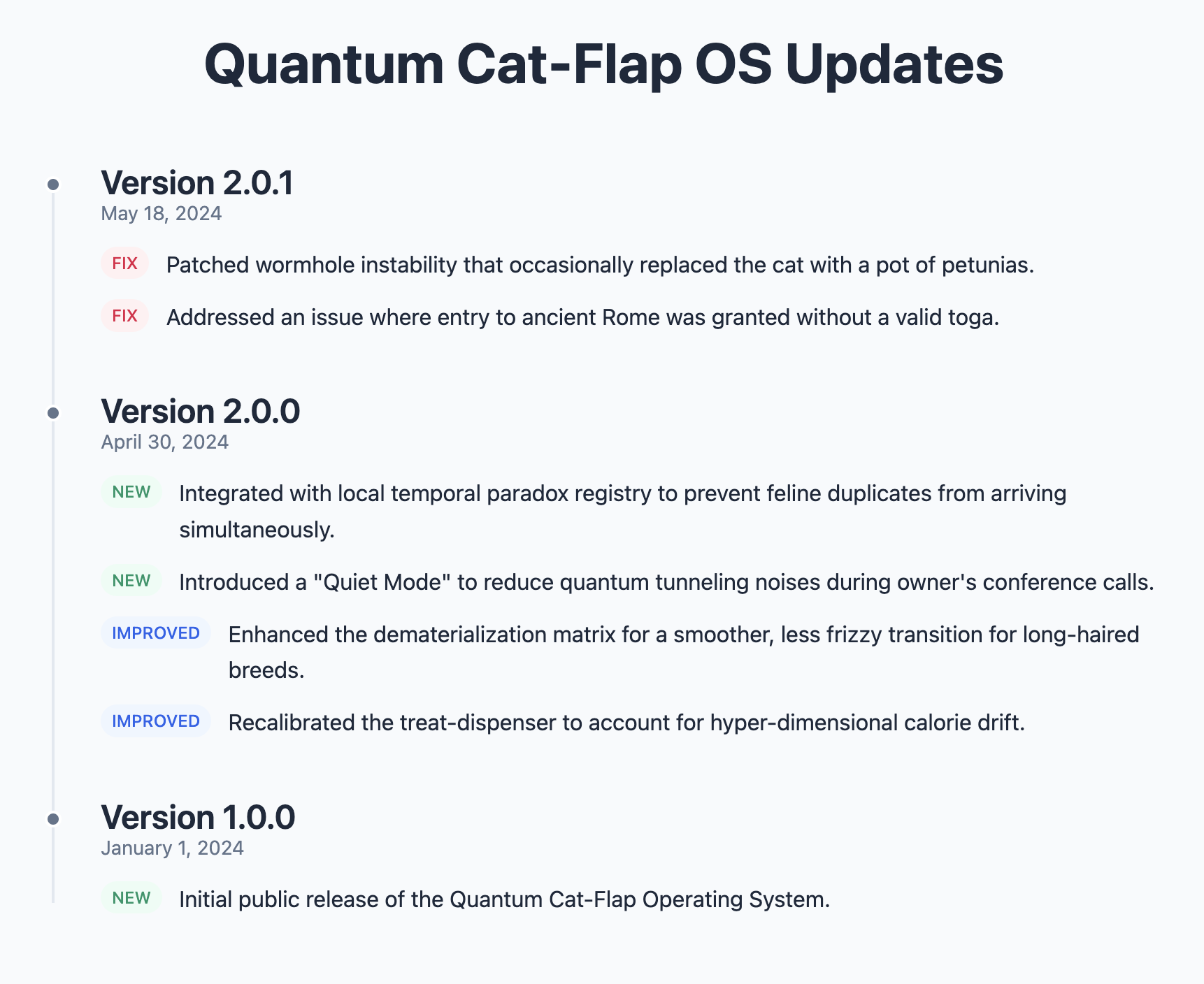 Screenshot of a software version changelog.