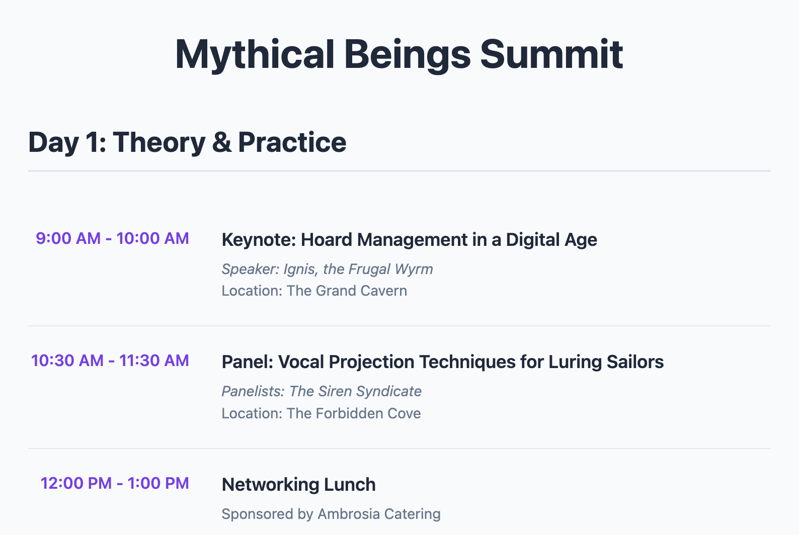 Screenshot of an event schedule or agenda list.