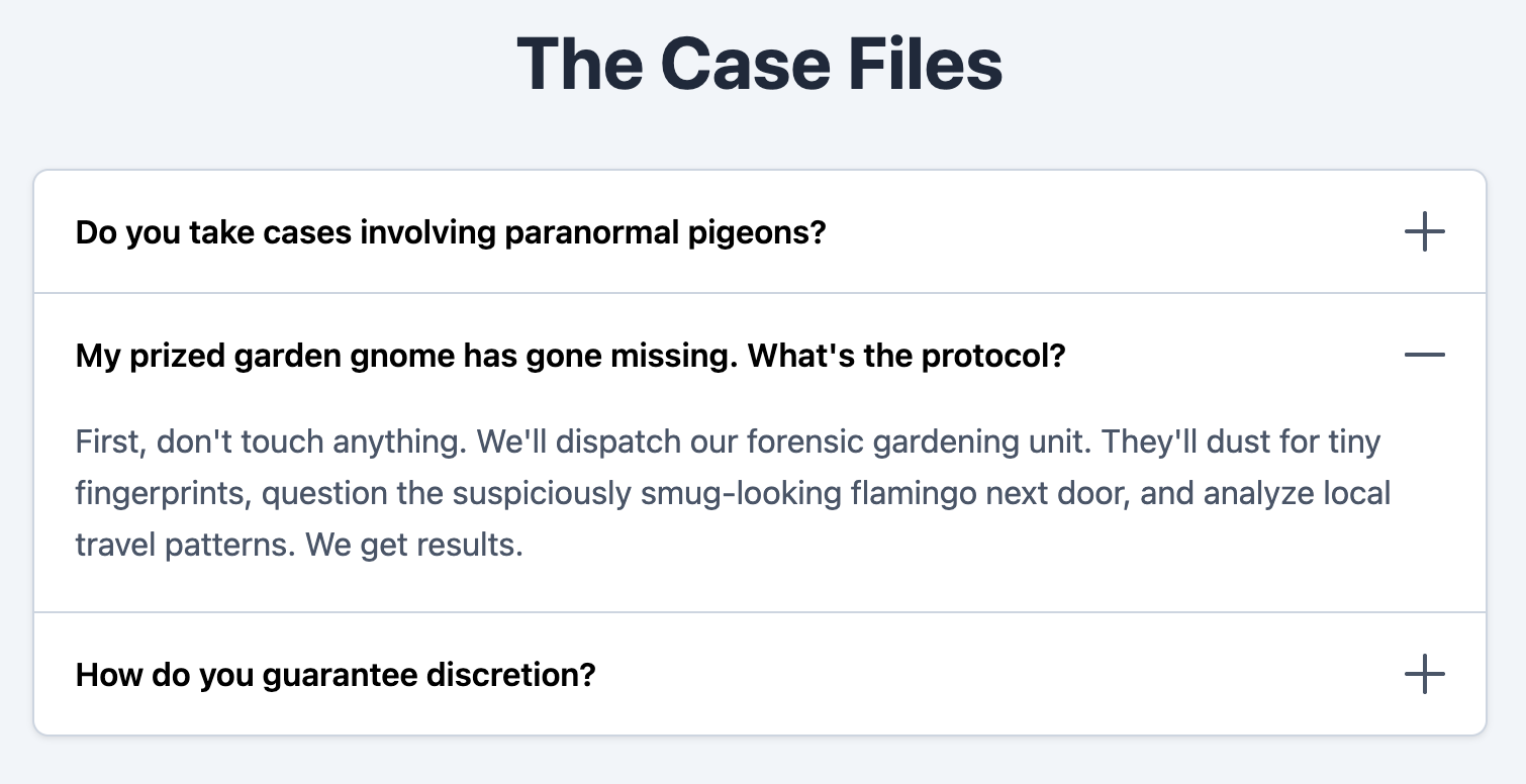 Screenshot of a collapsible FAQ accordion list.
