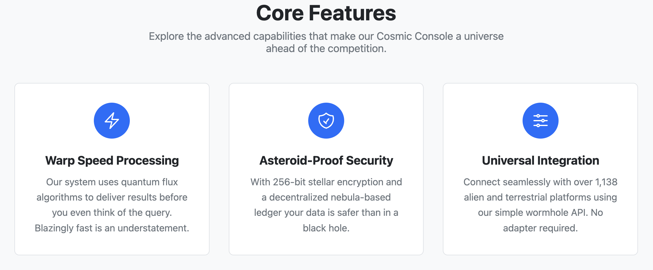 Screenshot of a product feature list with icons.