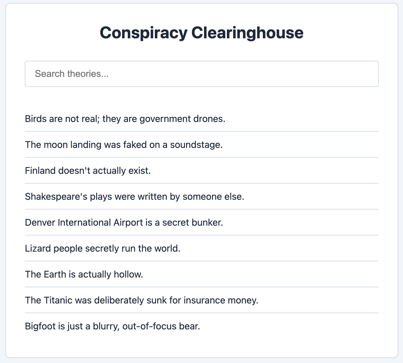 Screenshot of a list with a live search filter input field.