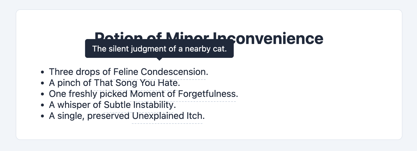 Screenshot of a list where hovering an item shows a tooltip.