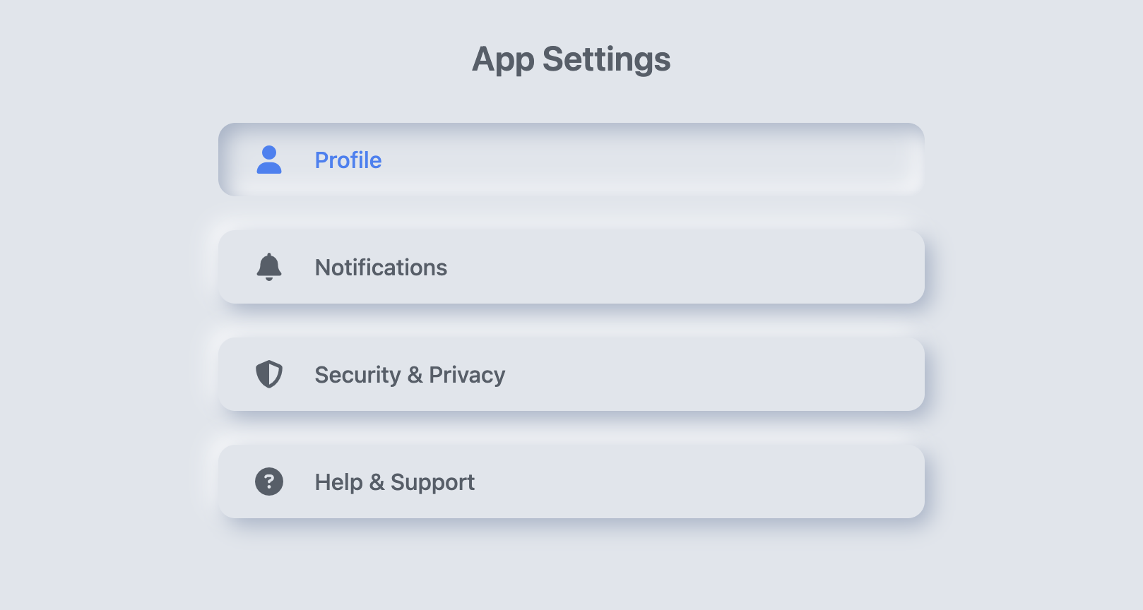 Screenshot of a list using a neumorphic design style.