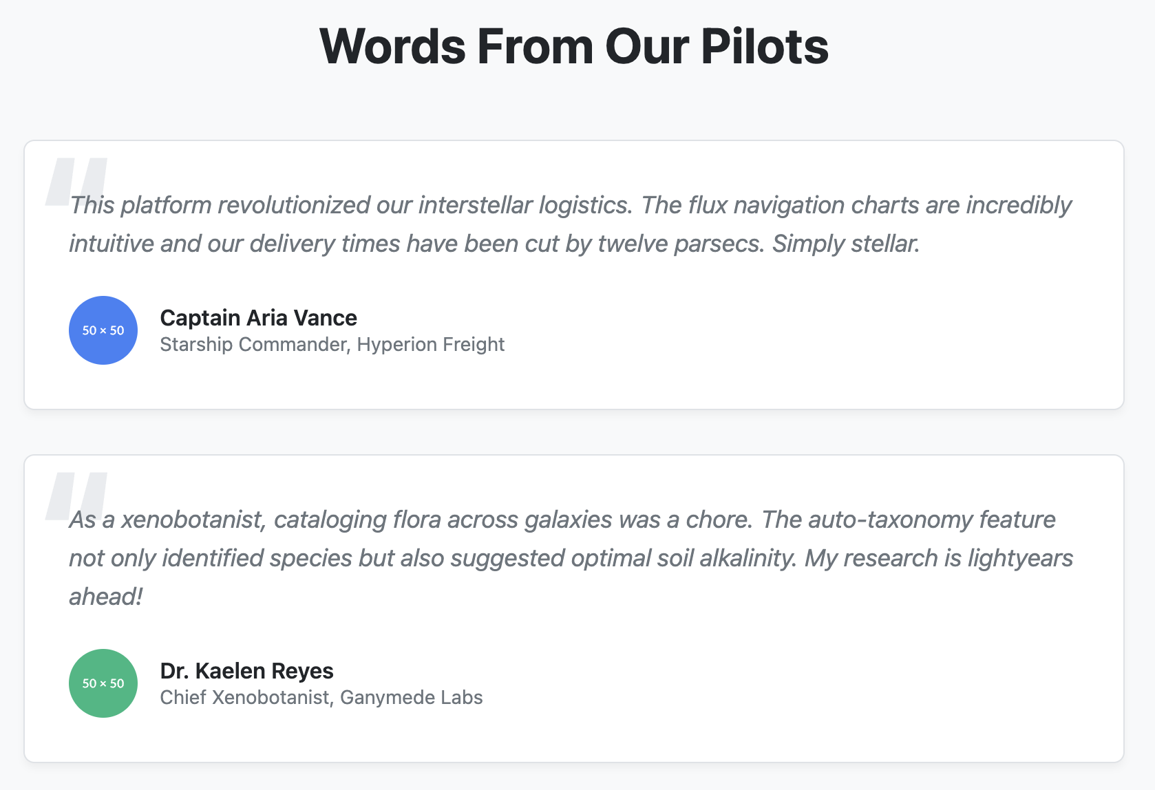 Screenshot of a customer testimonial list.
