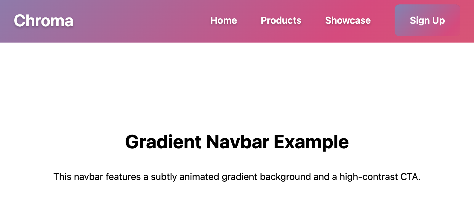 Screenshot of animated gradient navbar template