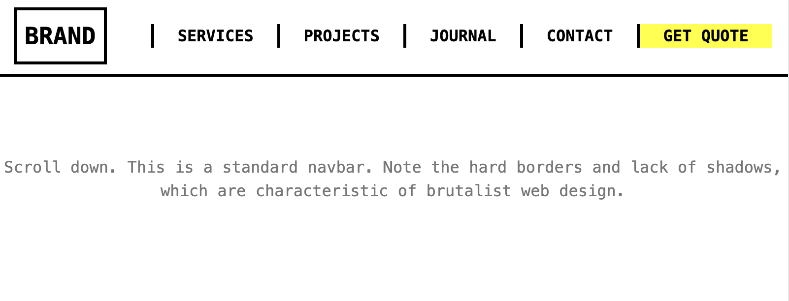 Screenshot of bold & brutalist navbar template
