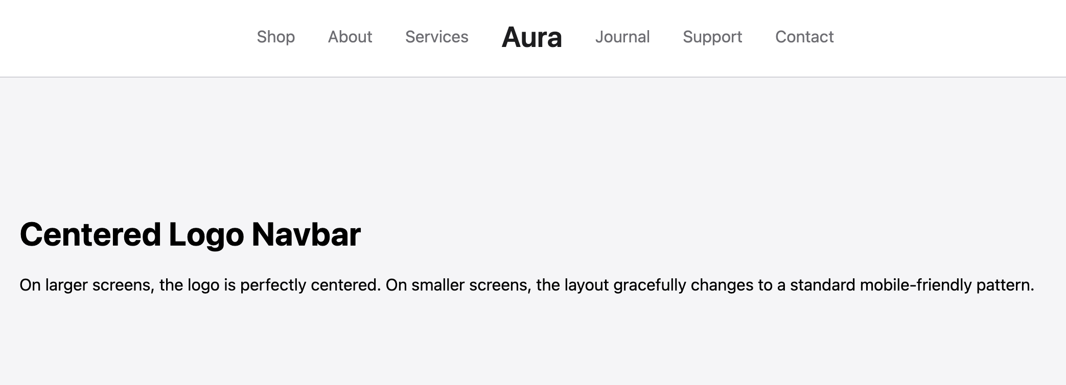 Screenshot of centered logo navbar template