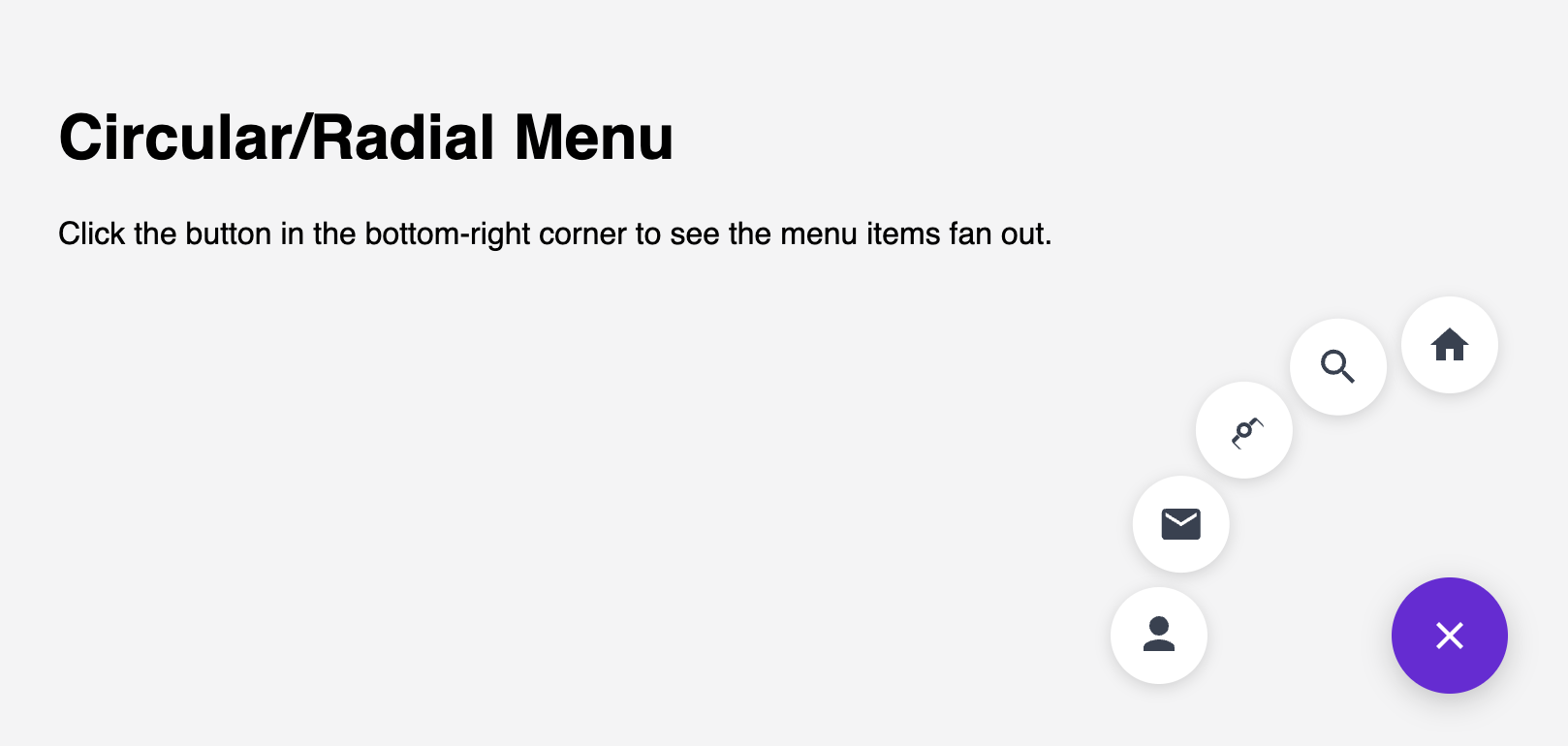 Screenshot of circular/radial menu template