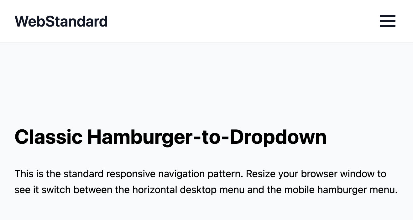 Screenshot of classic hamburger-to-dropdown template