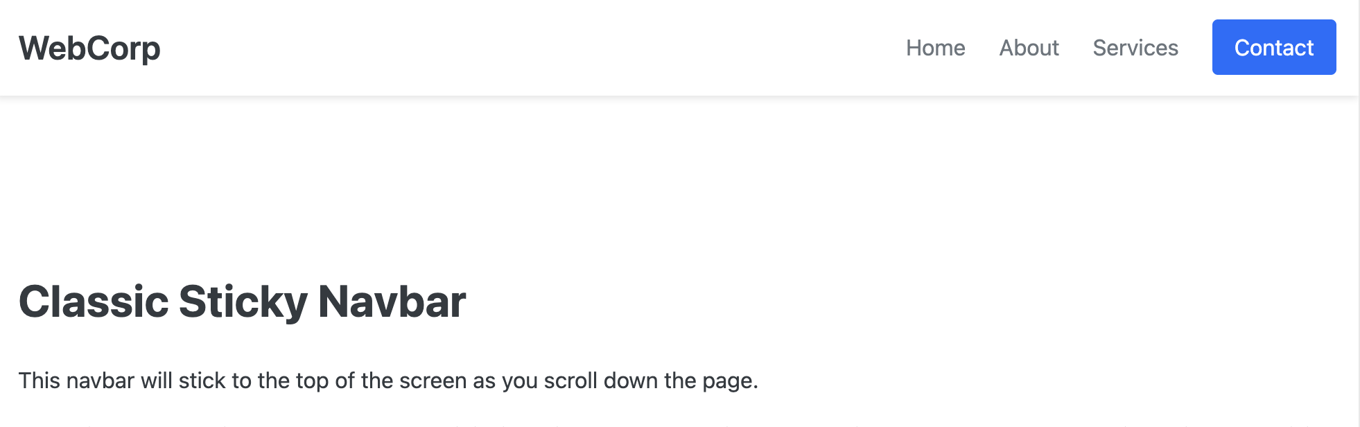 Screenshot of classic sticky navbar template