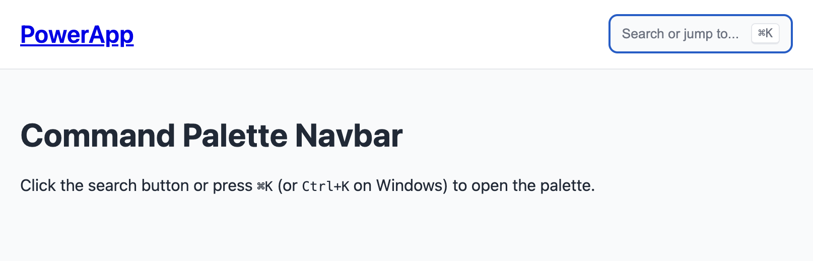 Screenshot of command palette navbar template