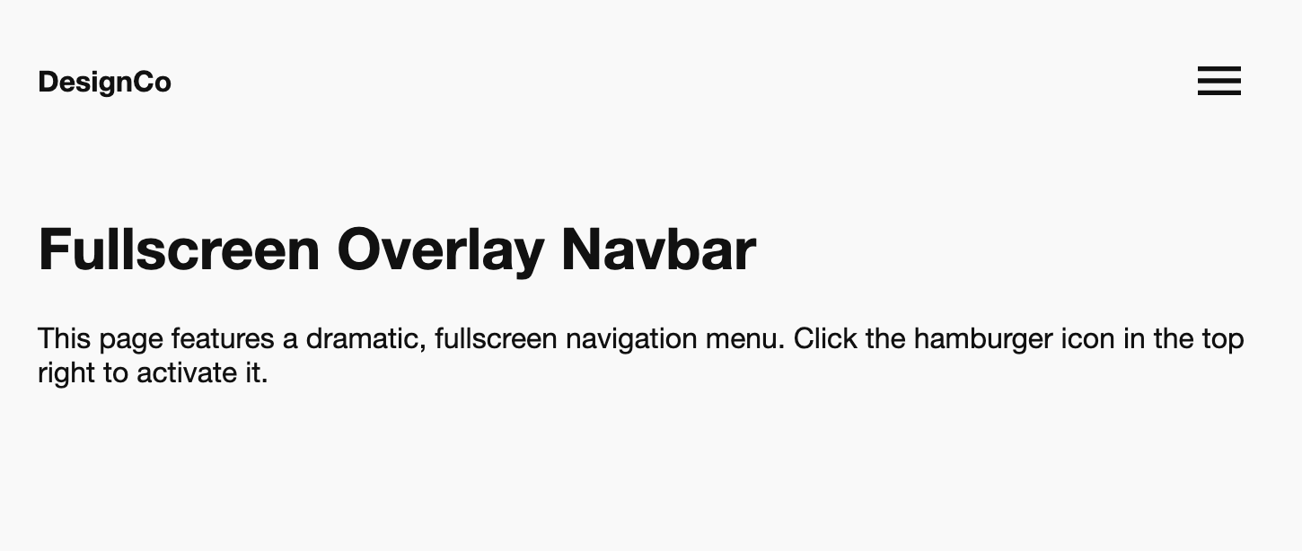 Screenshot of fullscreen overlay navbar template
