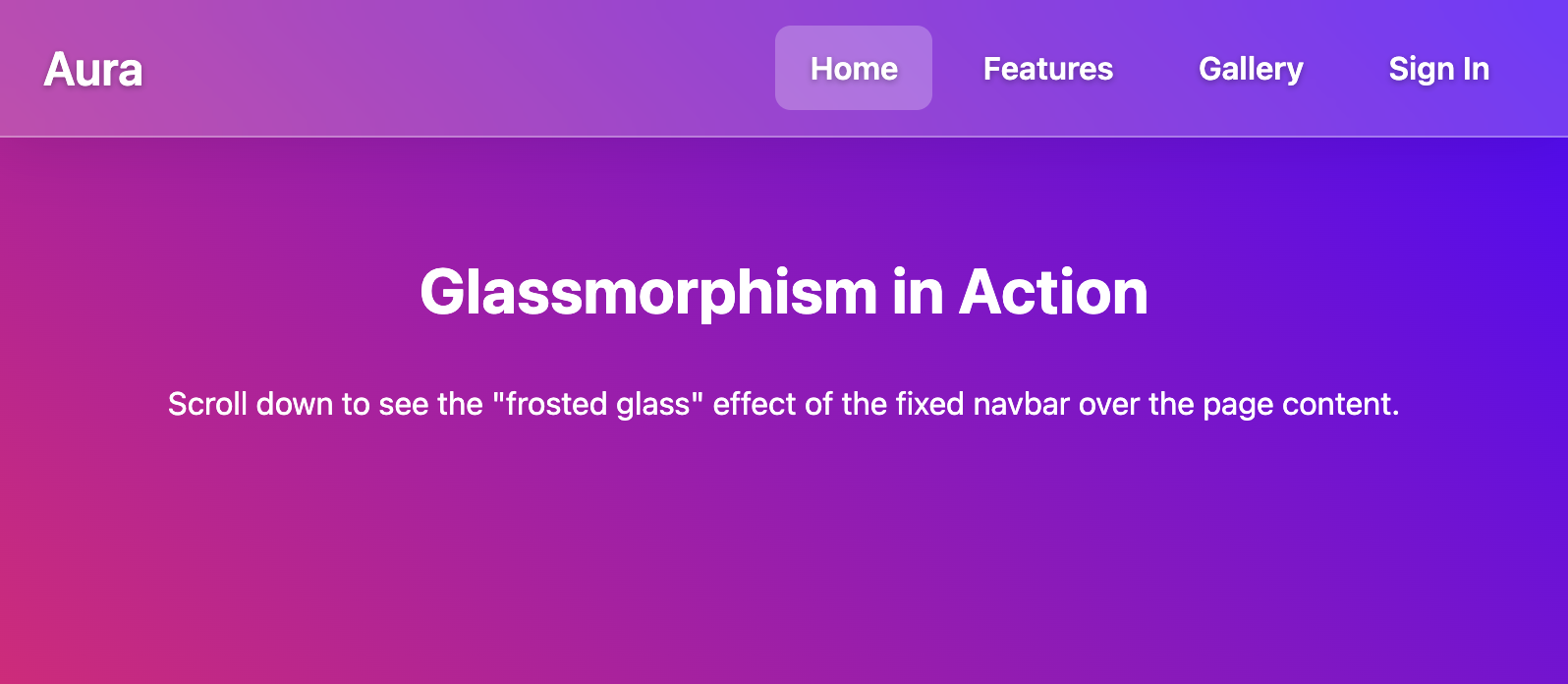 Screenshot of glassmorphic navbar template