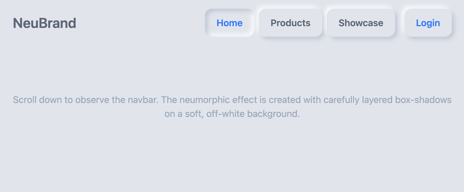 Screenshot of neumorphic navbar template