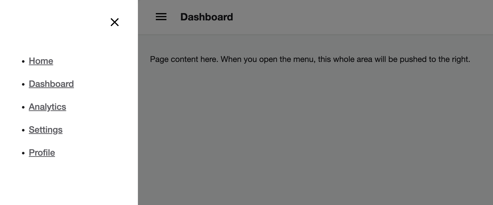 Screenshot of off-canvas slide-in navbar template