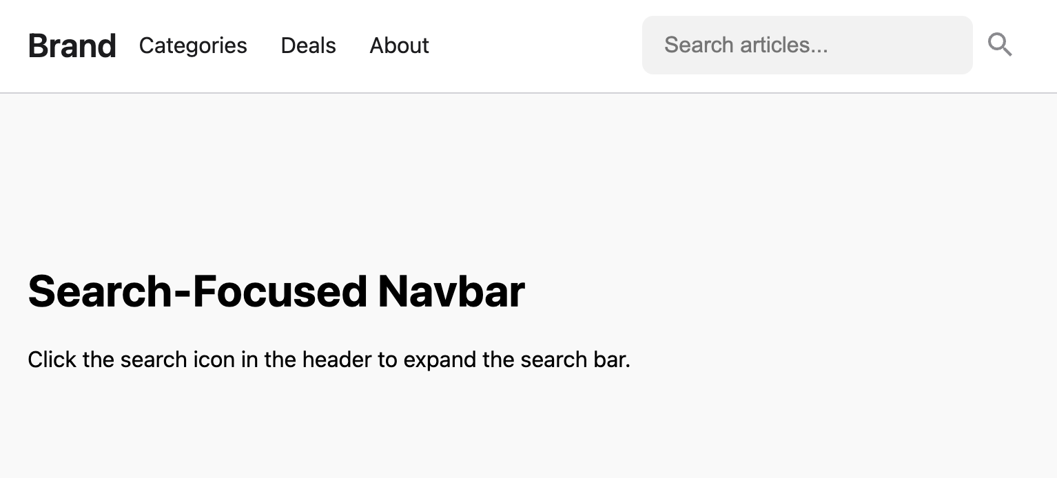 Screenshot of search-focused navbar template