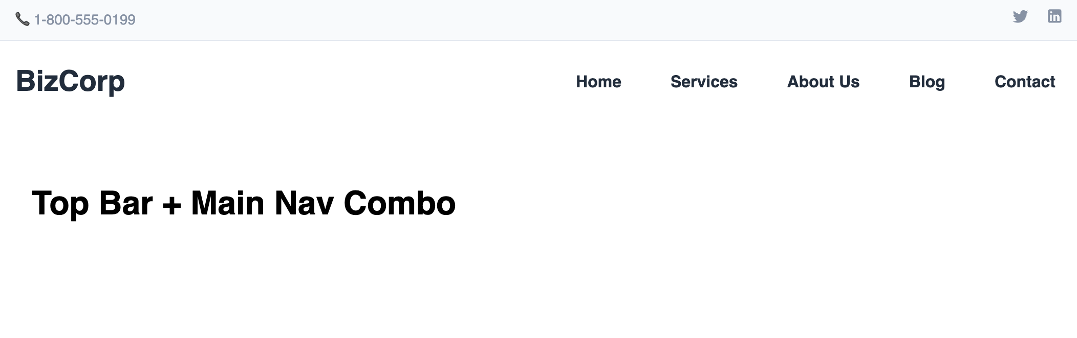 Screenshot of top bar & main nav combo template