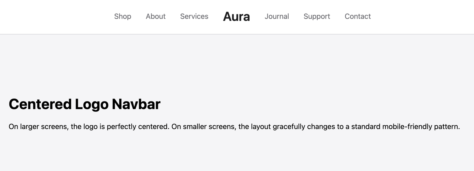 Screenshot of centered logo navbar template