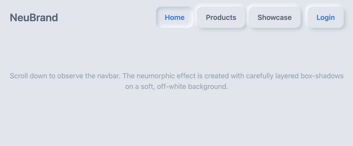Screenshot of the neumorphic navbar template