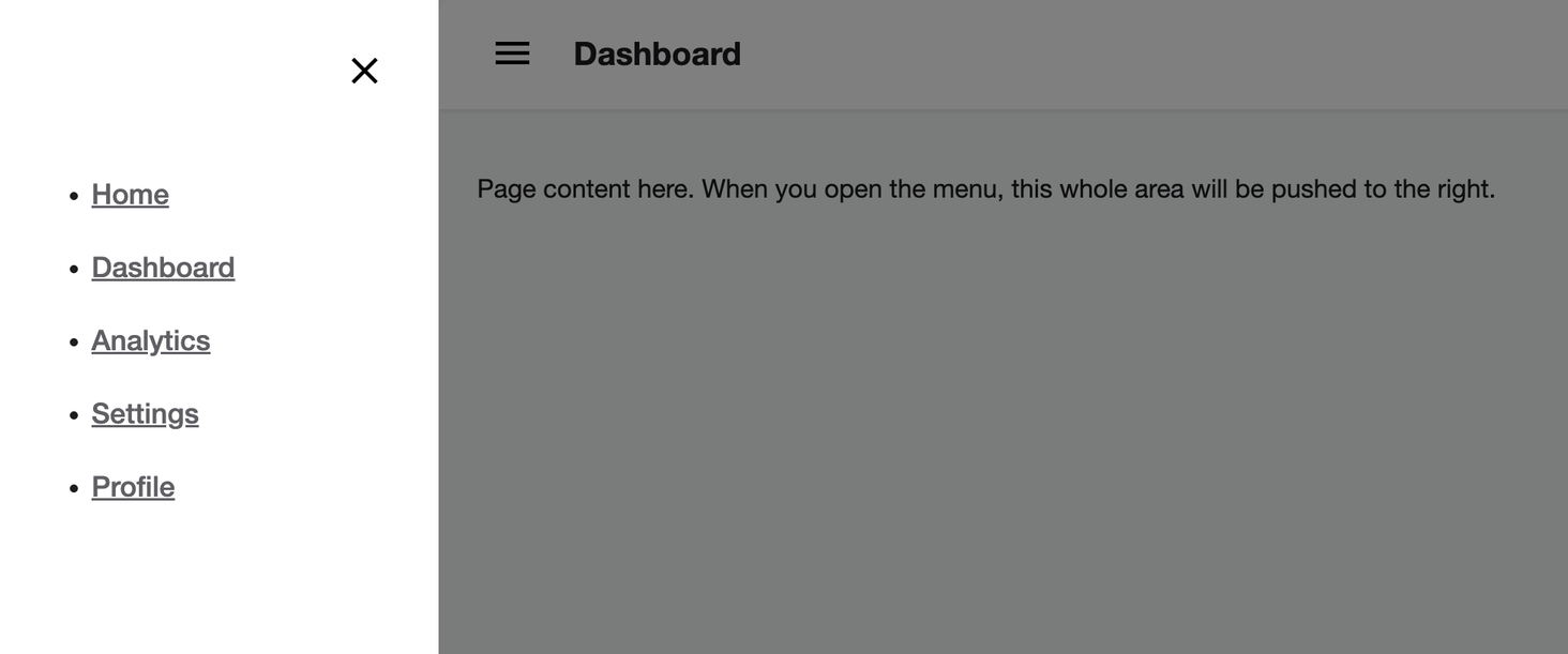 Screenshot of the off-canvas slide in navbar template