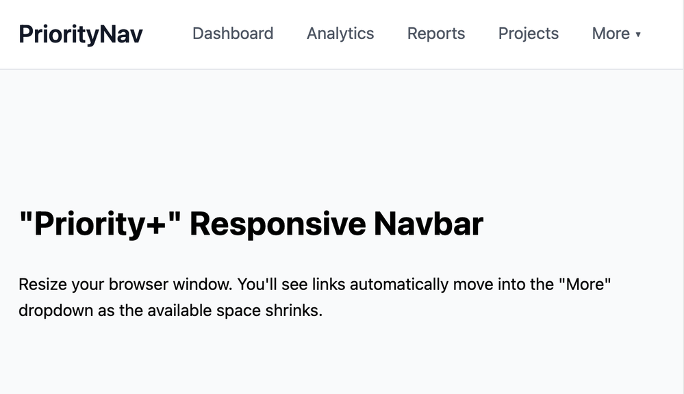 Screenshot of the priority+ responsive navbar template