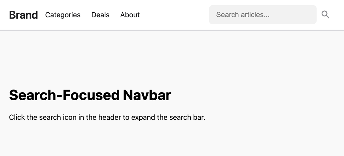 Screenshot of search-focused navbar template